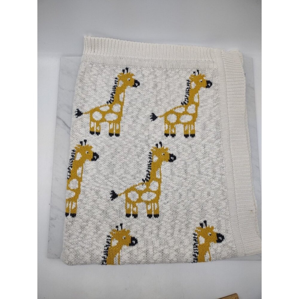 Vintage Giraffe Knit Beige Gold Baby Blanket Heavy Textured Knit 30"x 36" Nice!